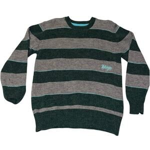 Billabong Wool Blend Sweater Size Large Gray Green Stripe Logo Pullover